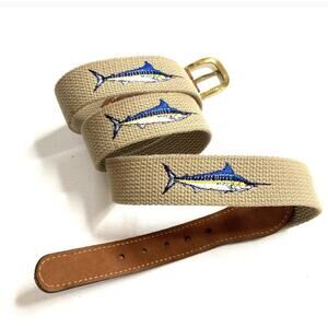 Zeppelin Embroidered Swordfish Belt in Size 46 With Brass Buckle-Preloved